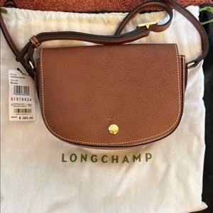 NEW Longchamp Brown Textured Leather Saddle Crossbody